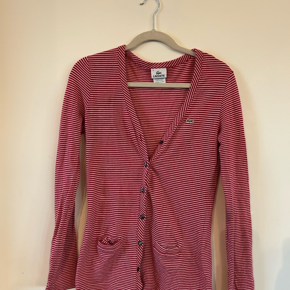 Lacoste Red Striped Cardigan